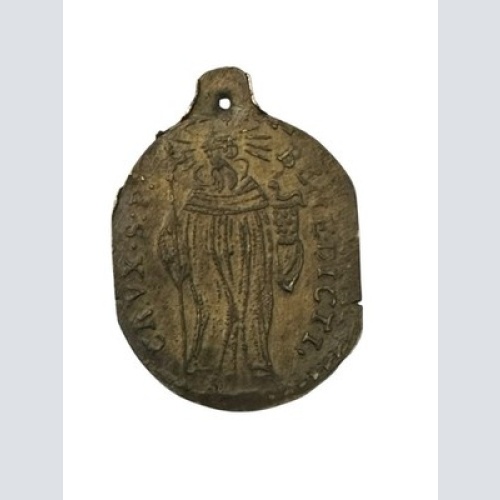 18/19 Jhdt Medaille Anhänger Benediktus Segen Heiliger Benedikt 2.7 x 2 cm