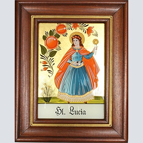 Hinterglaswerkstätten - Hinterglasbild / Patronatsbild Hl. Lucia mit braun