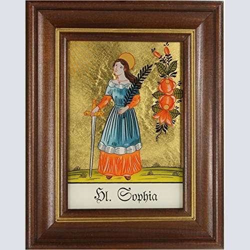 Hinterglaswerkstätten - Hinterglasbild/Patronatsbild Hl. Sophia mit braun