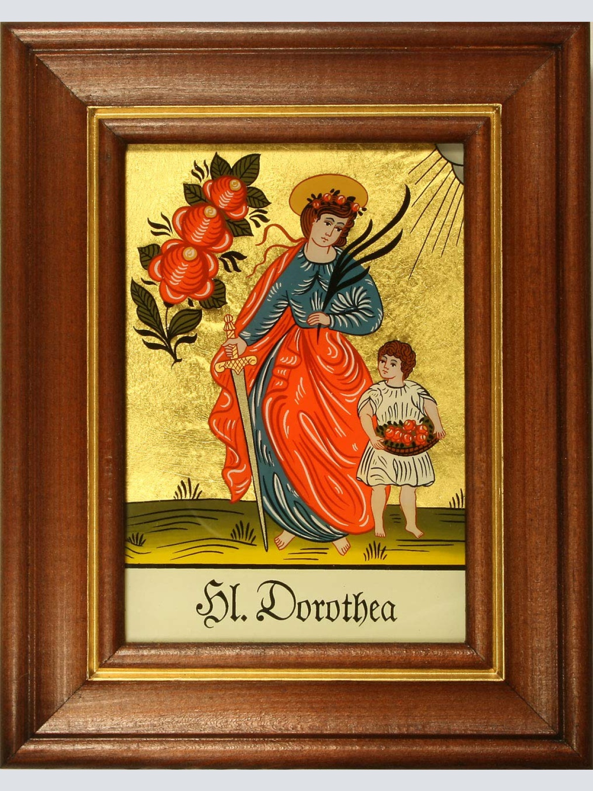 Hinterglaswerkstätten - Hinterglasbild/Patronatsbild Hl. Dorothea mit braun