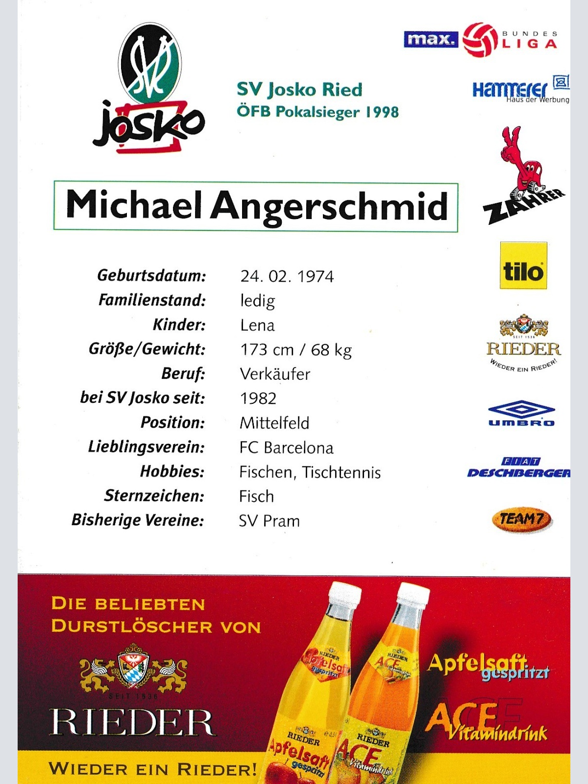 AK Autogrammkarte von Michael Angerschmid Ansichtskarte (17221)