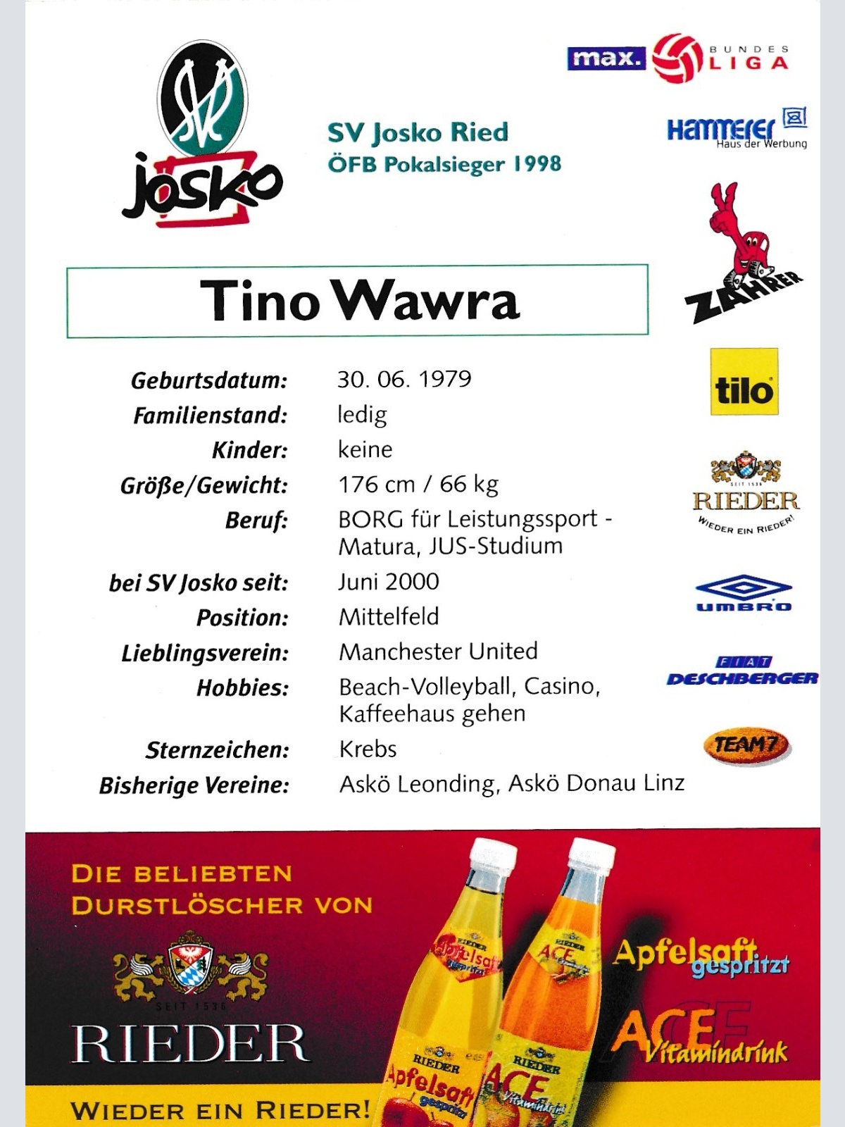 AK Autogrammkarte von Tino Wawra Ansichtskarte (17223)