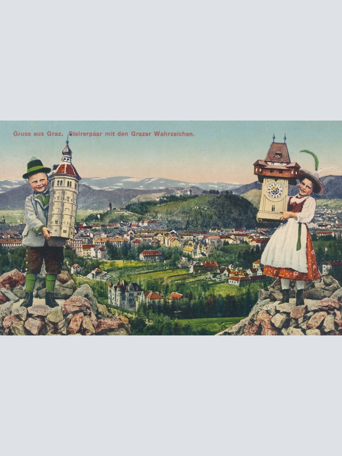 AK aus Graz mit Mädchen und Bub Ansichtskarte (17227)
