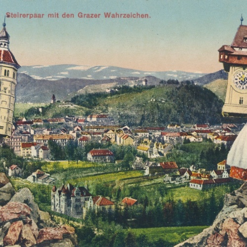 AK aus Graz mit Mädchen und Bub Ansichtskarte (17227)