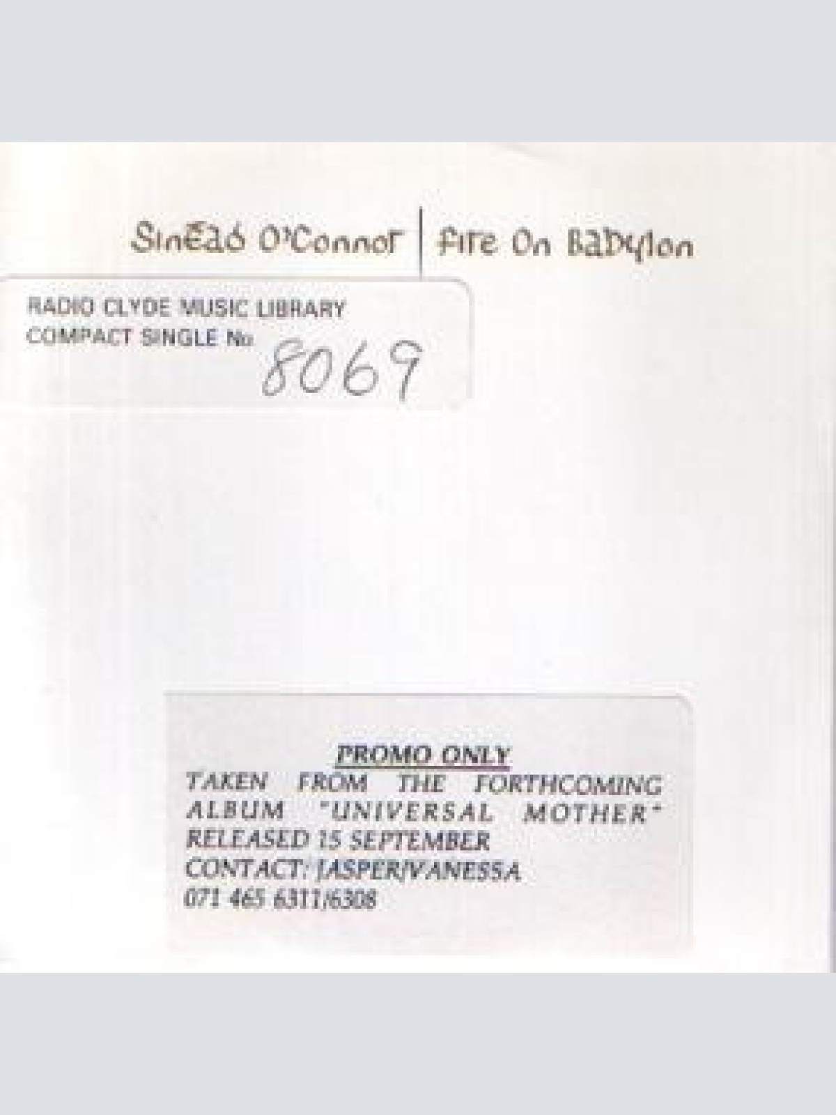 CD, Single, Promo Sinéad O'Connor - Fire On Babylon