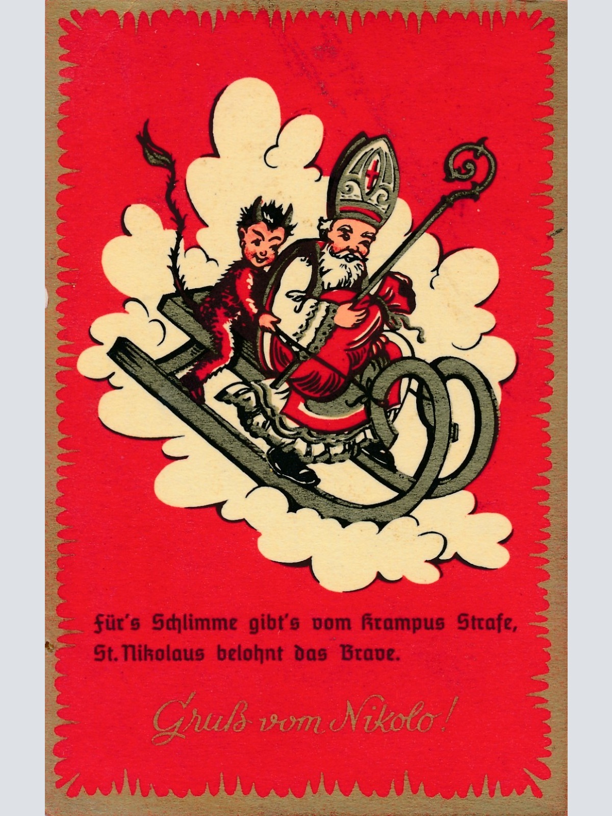 AK Gruss vom Krampus mit Nikolaus am Schlitten Ansichtskarte (17996)