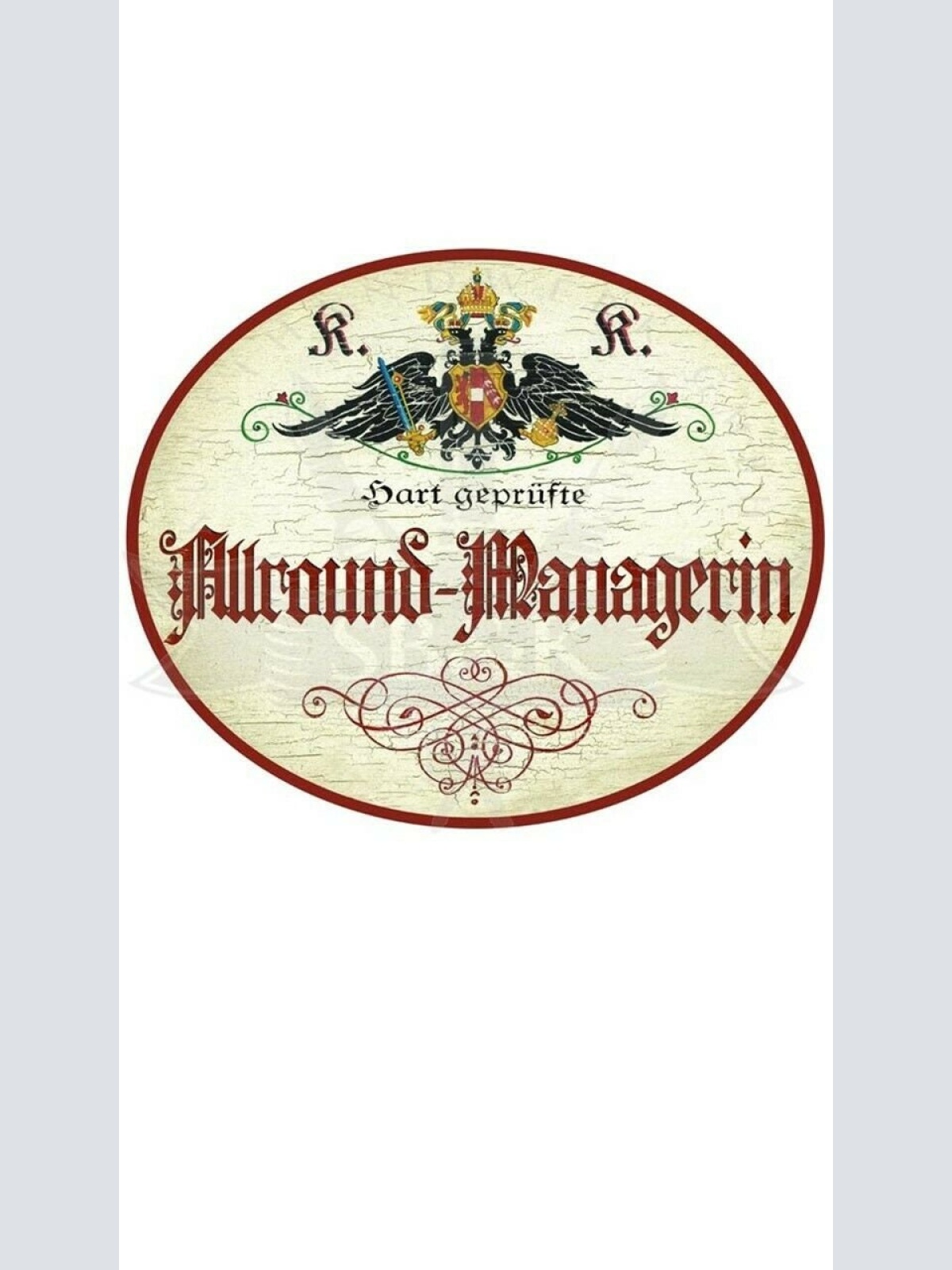 Kuk nostalgie holzschild "allround managerin"