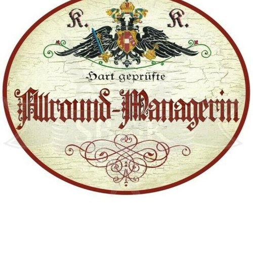 Kuk nostalgie holzschild "allround managerin"