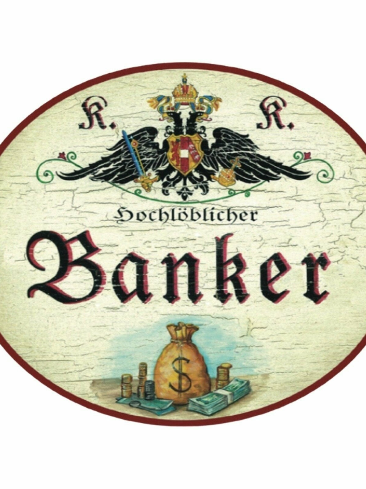 Kuk nostalgie holzschild  div. bankberufe banker