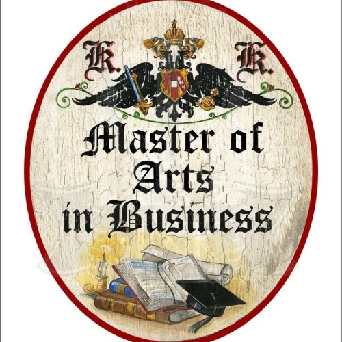 KuK Nostalgie Holzschild - Master of Arts in Business - Bücher Studentenhut TH