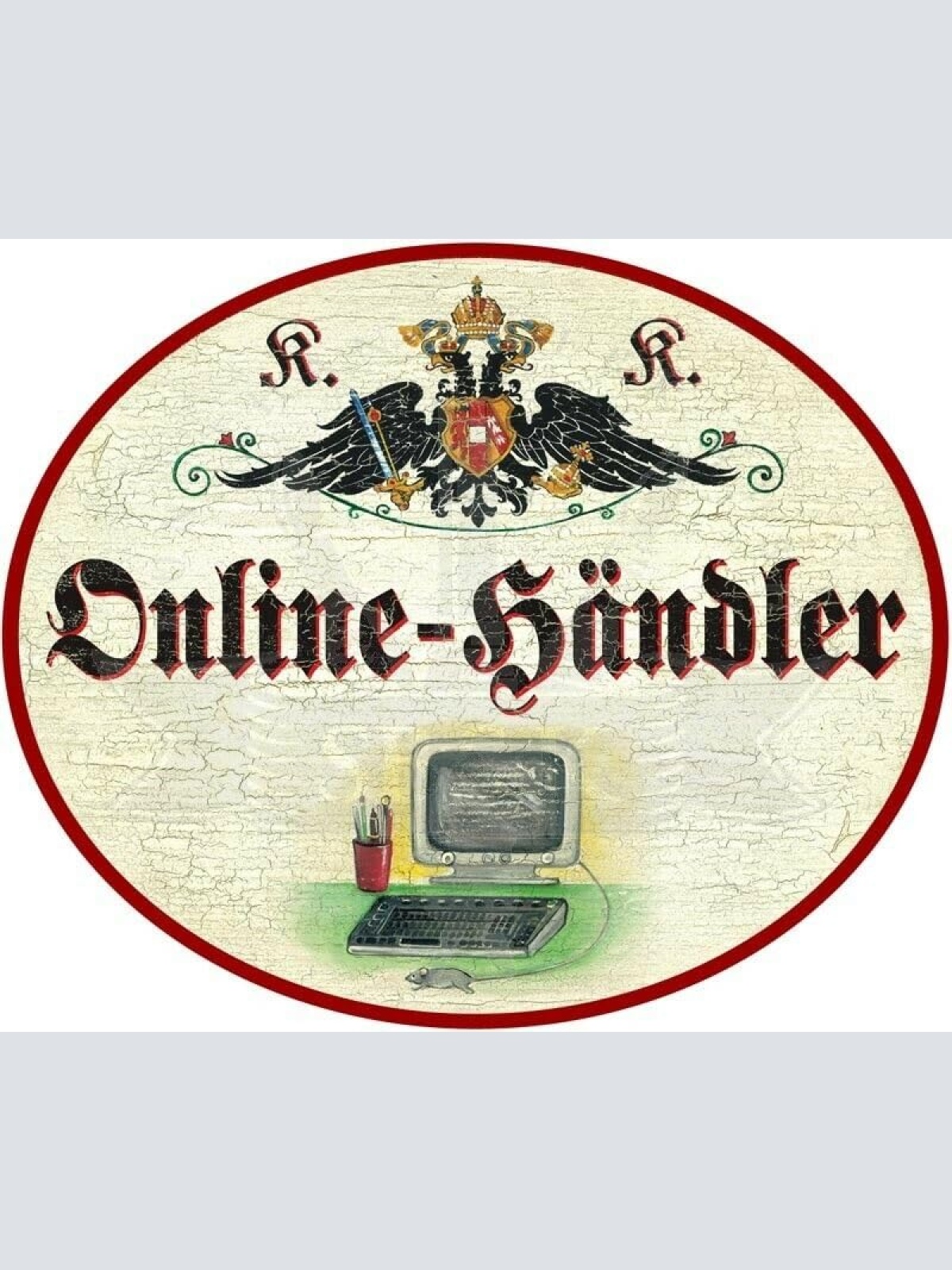 KuK Nostalgie Holzschild - Online-Händler - Computer PC TH (Größe: 14x17)