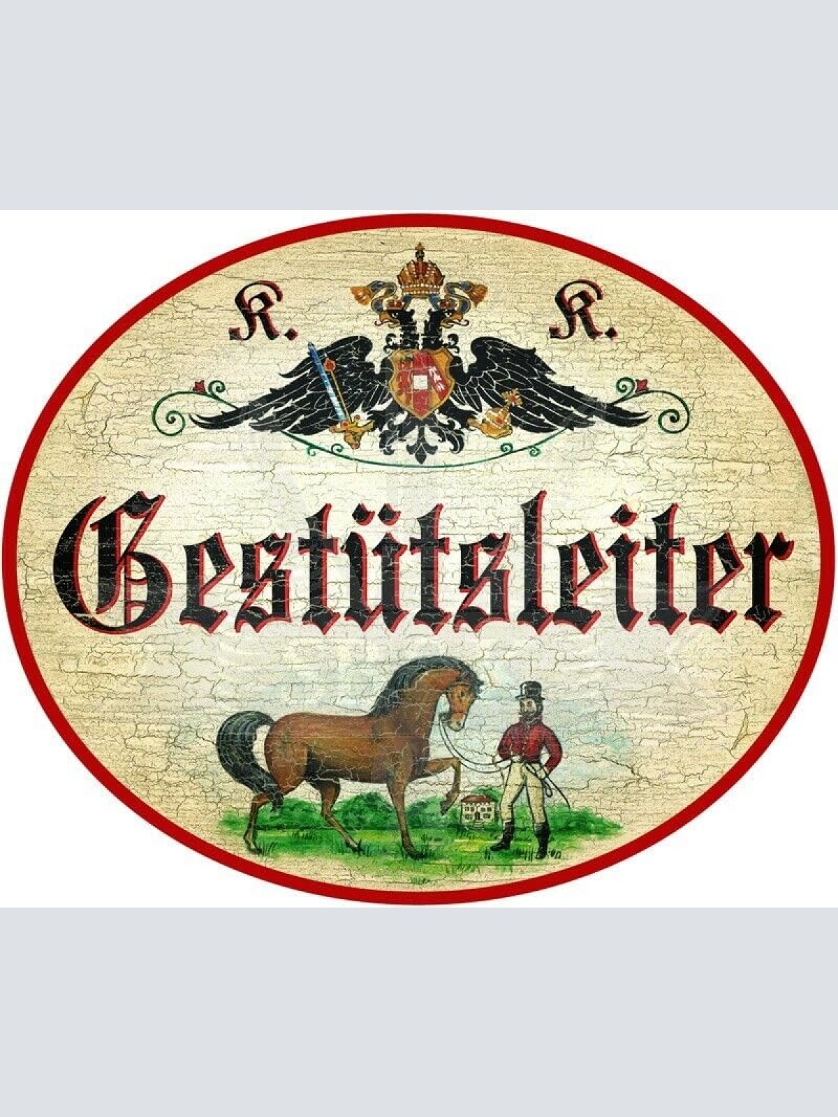 KuK Nostalgie Holzschild - Gestütsleiter - Pferd Reiter TH (Größe: 14x17)