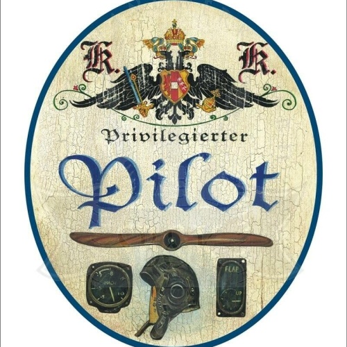 KuK Nostalgie Holzschild - Privilegierter Pilot - Propeller Helm Höhenmesser TH