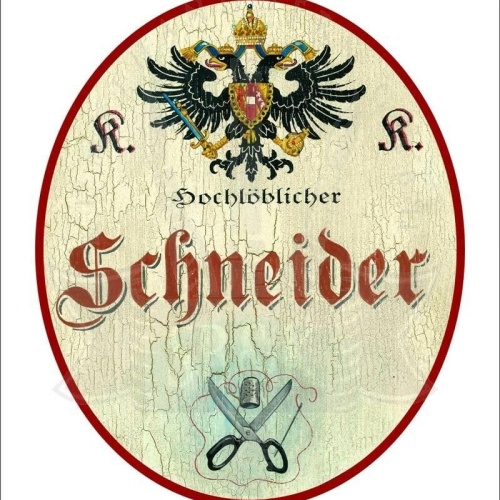 KuK Nostalgie Holzschild - Hochlöblicher Schneider - Schere Fingerhut TH