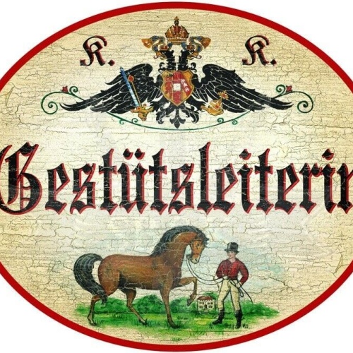 KuK Nostalgie Holzschild - Gestütsleiterin - Pferd Reiterin TH (Größe: 28x34)