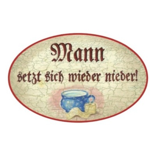 Kuk nostalgie holz schild mann setzt sich wieder nieder toilette wc spruch