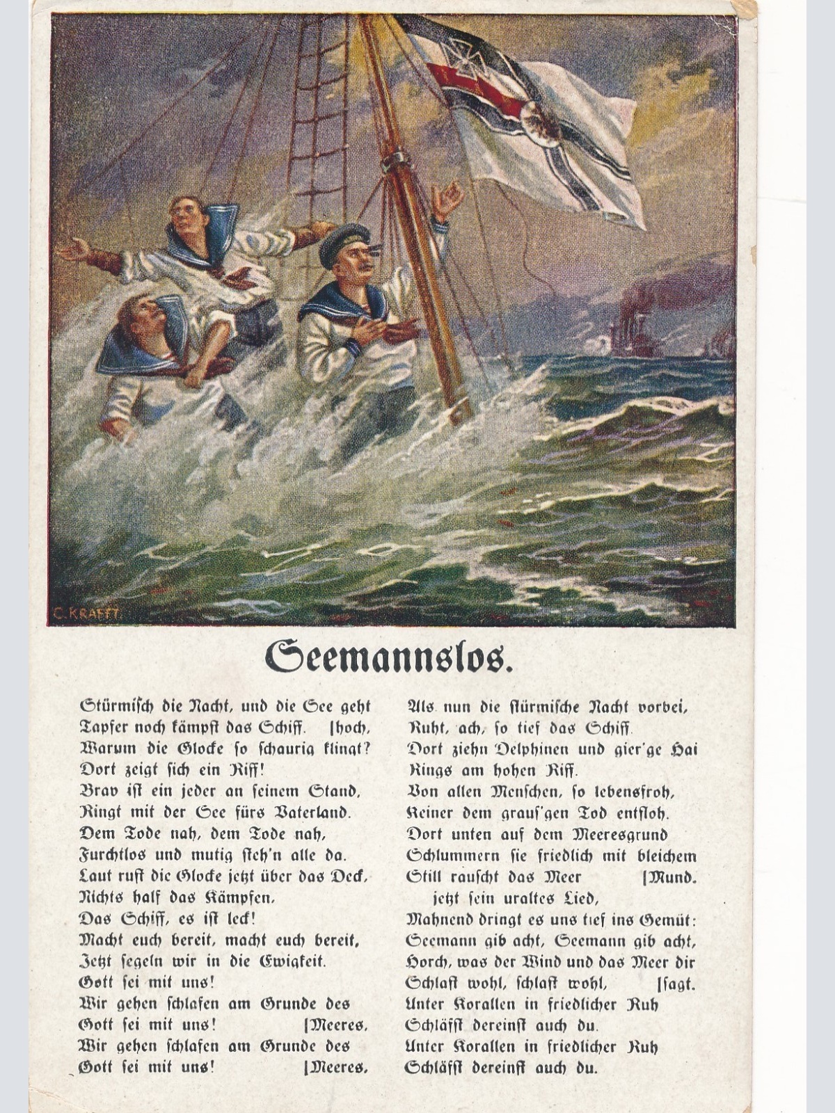 AK Militaria Seemannslos Liedertext Ansichtskarte (18035)