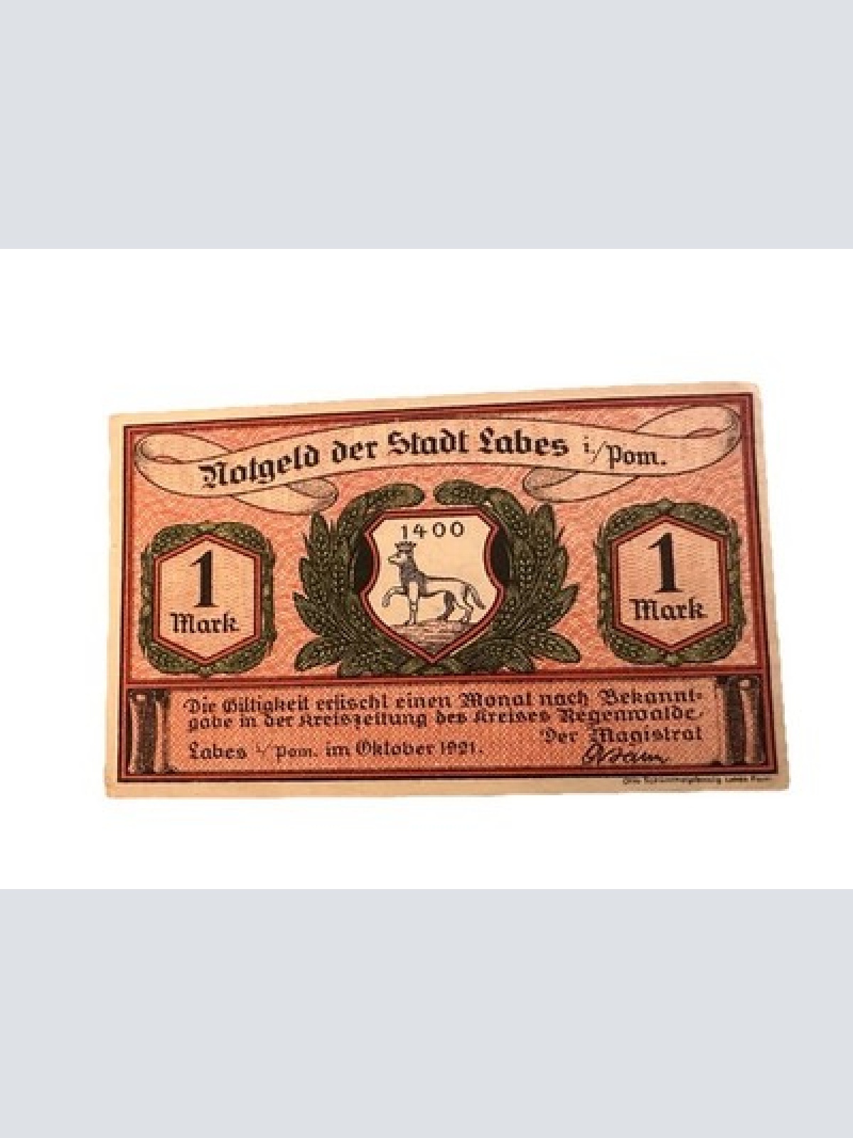 Notgeld der Stadt Labes Pommern 1921