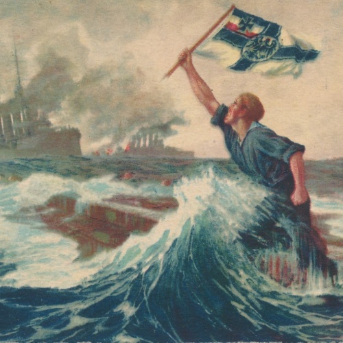 AK der letzte Mann mit Flagge Ansichtskarte (18126)