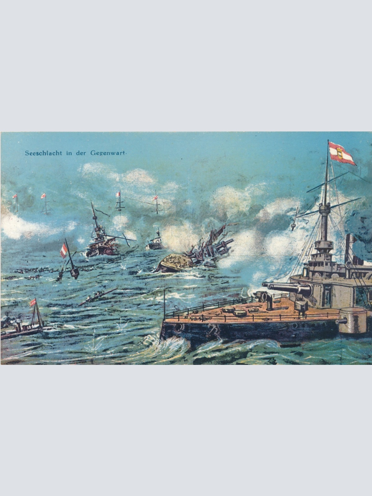 AK Seeschlacht in der Gegenwart Kriegsschiffe Ansichtskarte (18133)