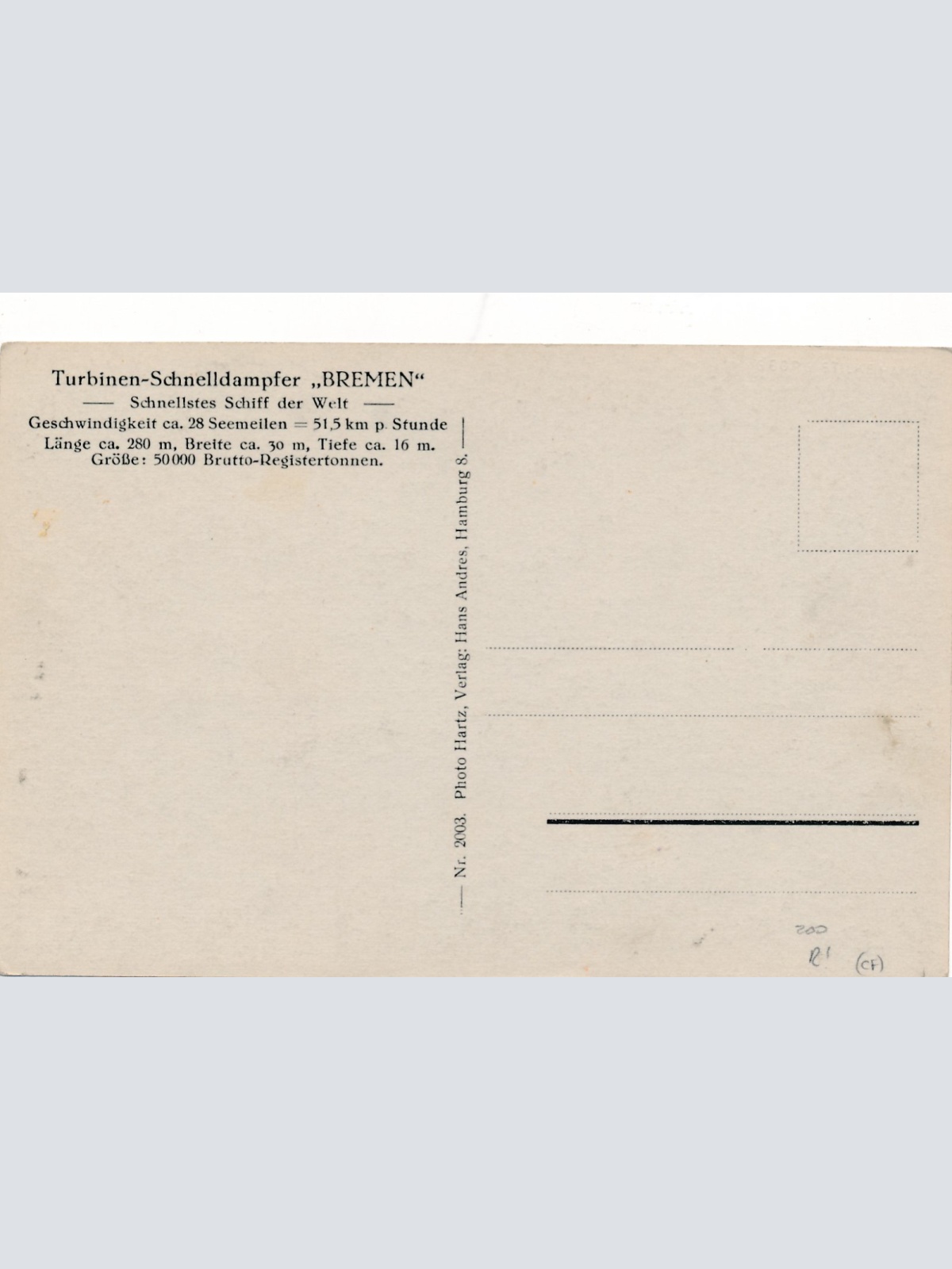 AK vom Turbinen - Schnelldampfer Bremen Ansichtskarte (18164)
