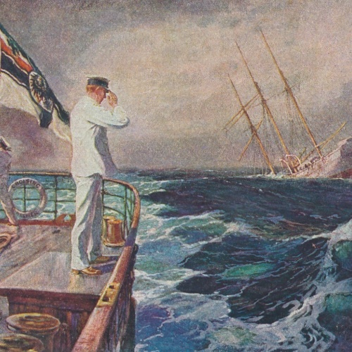 AK der Letzte gruß Kapitän Salutiert untergehenden Schiff Ansichtskarte (18241)