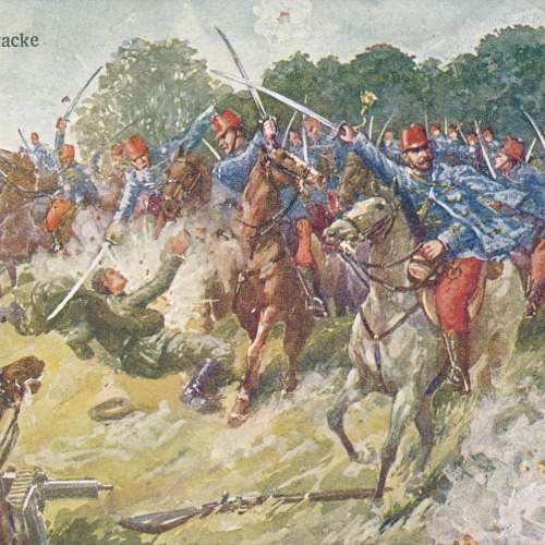AK Militaria Husarenattacke Ansichtskarte (18336)