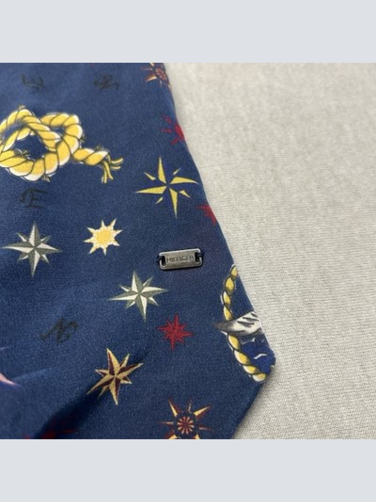 Tommy Hilfiger Luxus Seidenbluse Nautical Tattoo Print Navy Blau 100% Seide XS