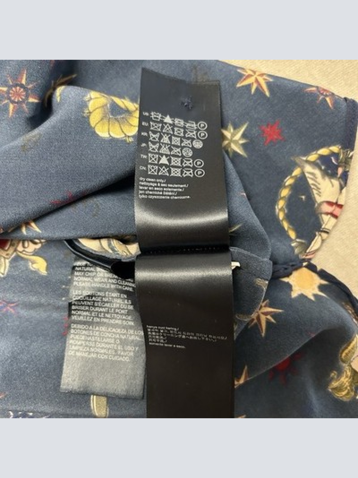 Tommy Hilfiger Luxus Seidenbluse Nautical Tattoo Print Navy Blau 100% Seide XS