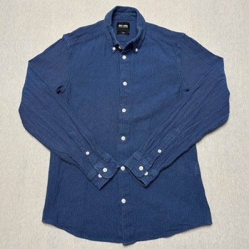 ONLY & SONS Herren Hemd Slim Fit Blau Struktur-Optik Größe M Button-Down