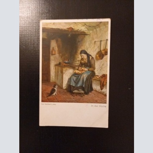 Karl Gebhardt In Der Küche Alte Frau Katze Gr