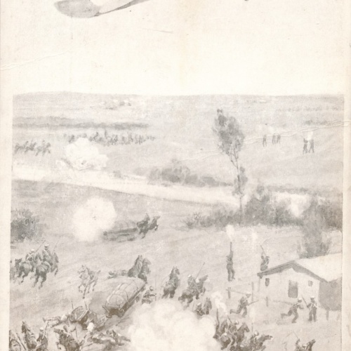 AK Militaria Öst. Flieger wirft Bomben auf Russ. Train Ansichtskarte (18451)