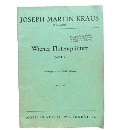 Partitur Wiener Flötenquintett D-Dur Hoffmann, Adolf und Joseph Martin Kraus: