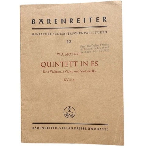 Partitur Mozart Quintett in ES KV 614 für 2 Violinen, 2 Violen und Violoncello M