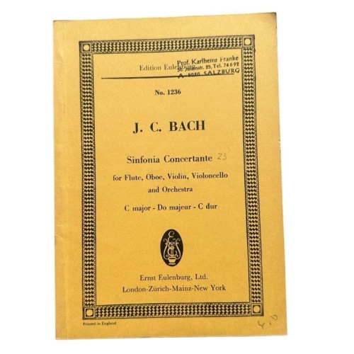 Partitur J. C. Bach - Sinfonia concertante c major, for Flute, Oboe, Violin, Vio