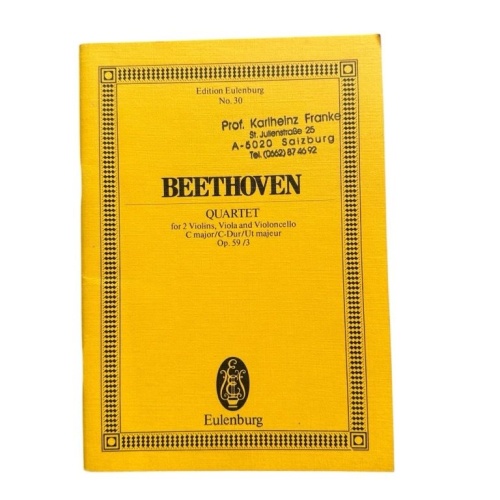 Partitur Beethoven Streichquartett C-Dur: Rasumowsky-Quartett Nr. 3. op. 59/3 Be