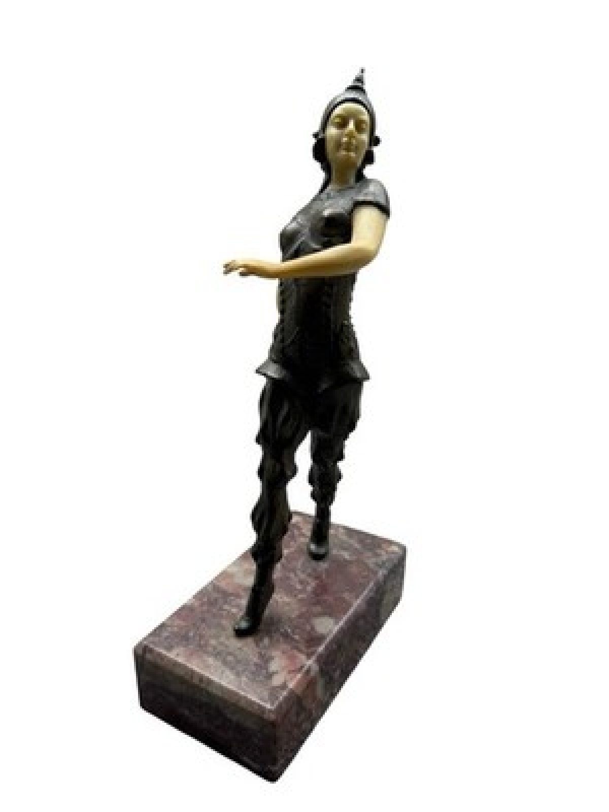 Art Déco Deco Figur Thai Tänzerin Bronze Elfenbein Stil Marmor Skulptur 1930