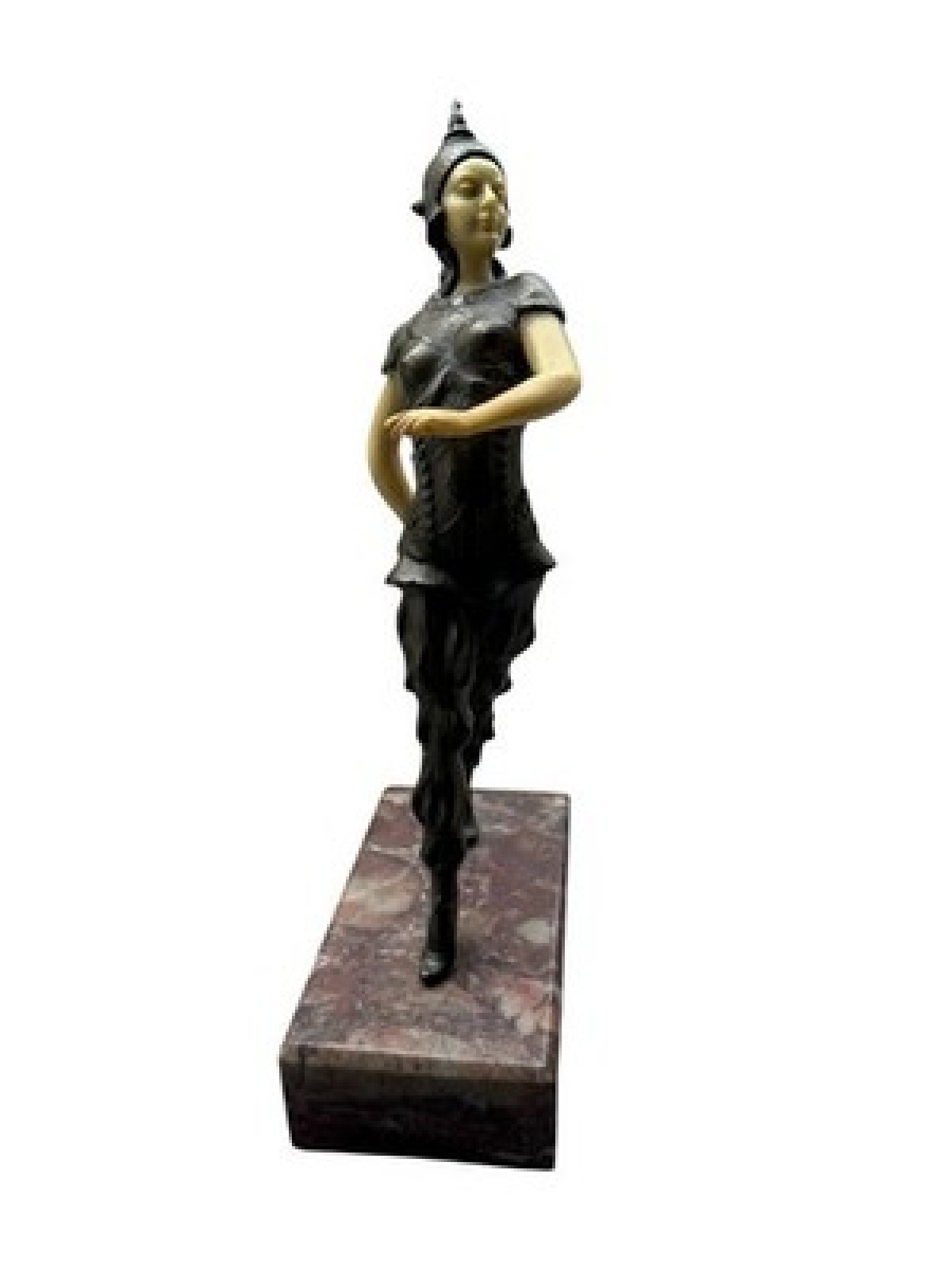 Art Déco Deco Figur Thai Tänzerin Bronze Elfenbein Stil Marmor Skulptur 1930