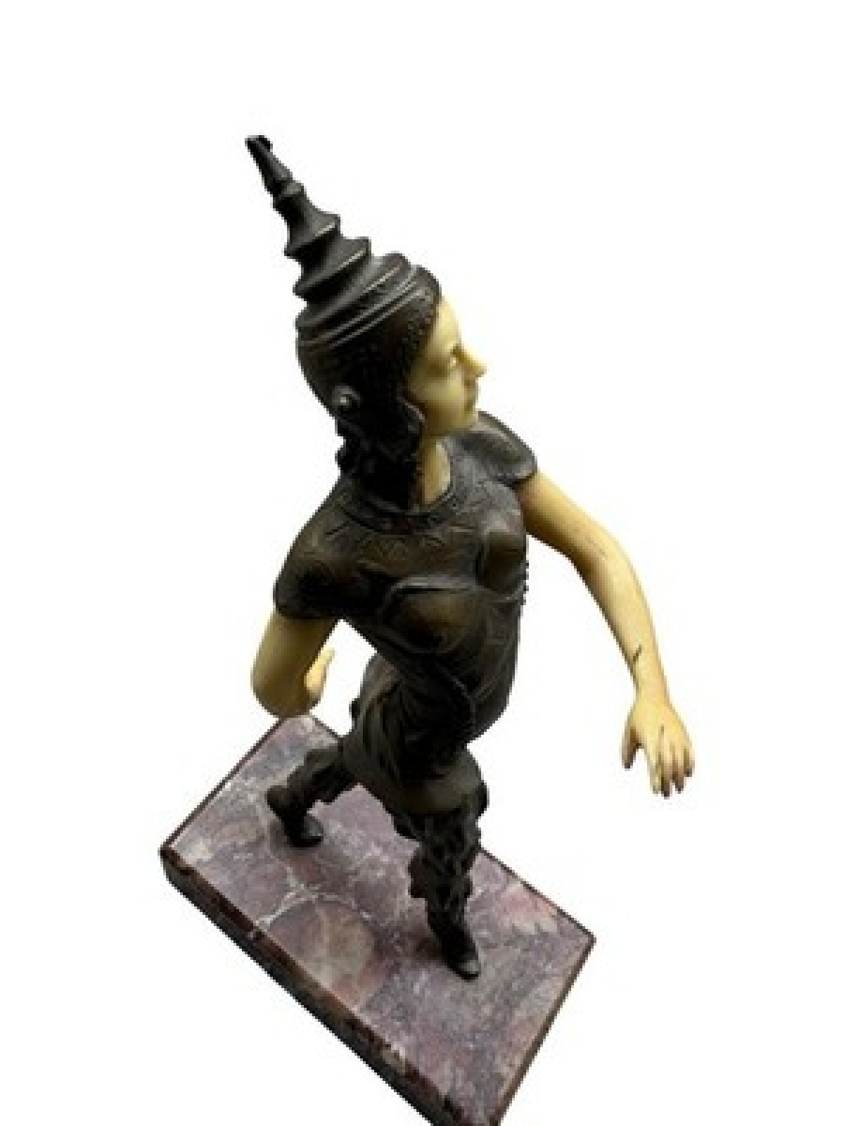 Art Déco Deco Figur Thai Tänzerin Bronze Elfenbein Stil Marmor Skulptur 1930