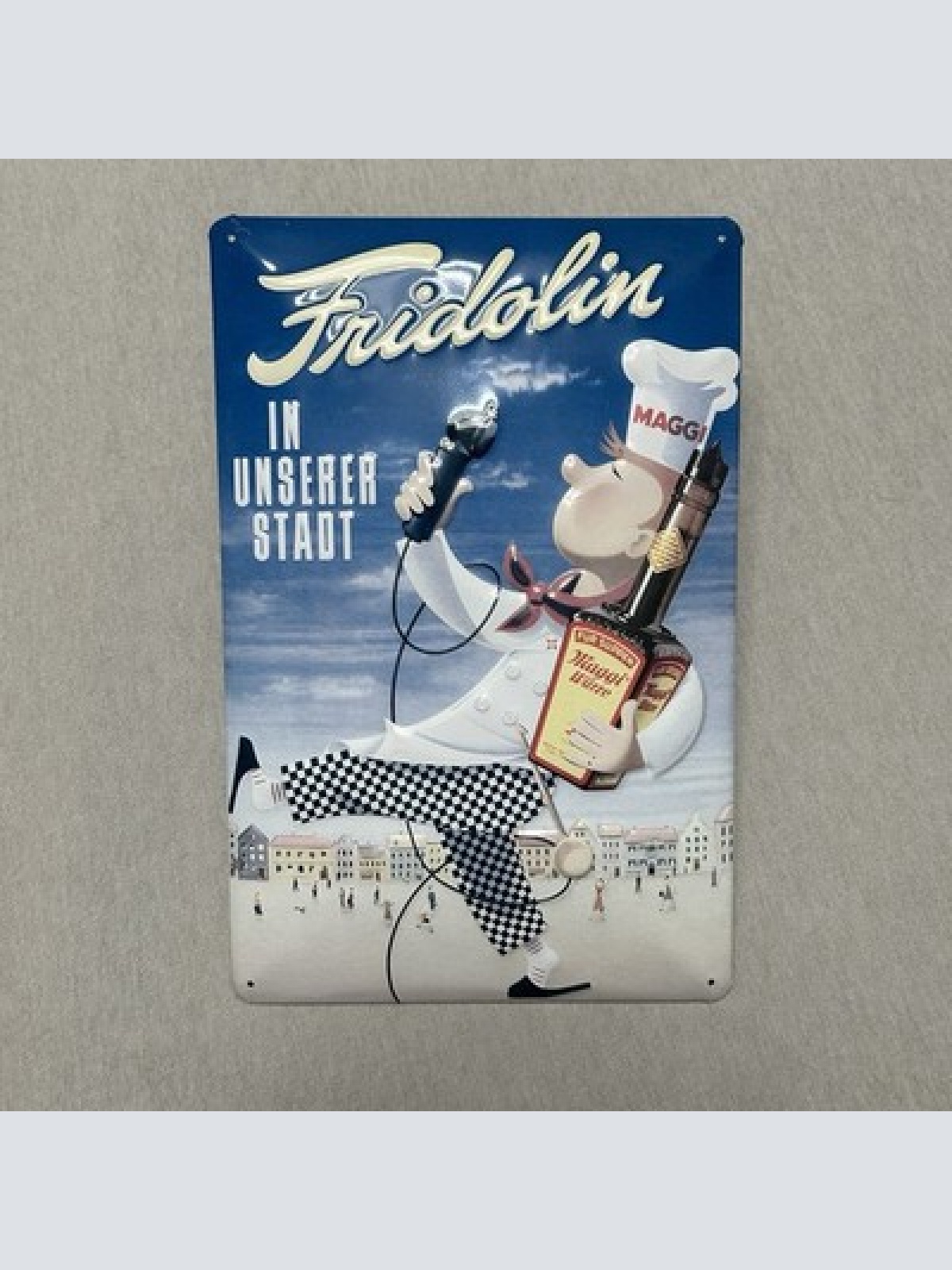 Maggi Blechschild Fridolin „In unserer Stadt“ – Nostalgie Deko – Retro Vintage