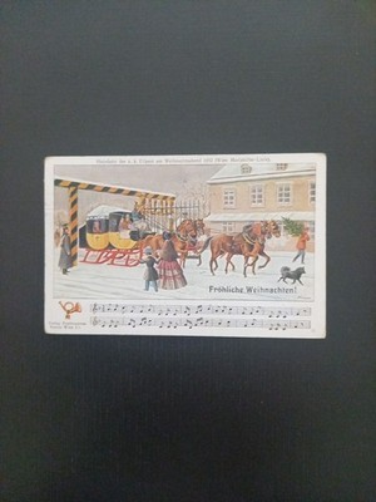 Fröhliche Weihnachten Kutsche Pferde Menschen Gr