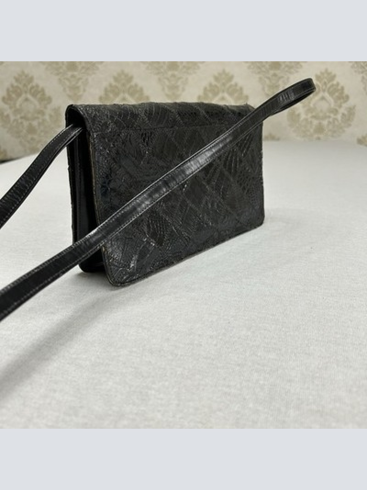 Edle Vintage-Handtasche aus echtem Exotenleder Krokodil / Alligatorleder Schwarz