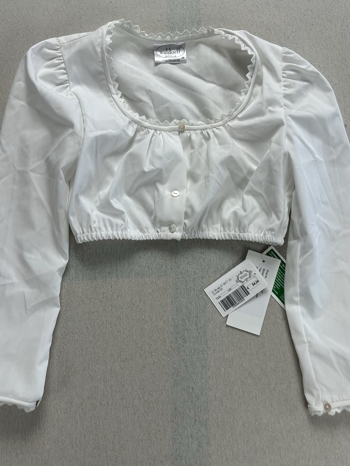 Waldorff Salzburg Dirndl Bluse NEU | Größe 30 | Bauchfrei | Weiß | Baumwolle