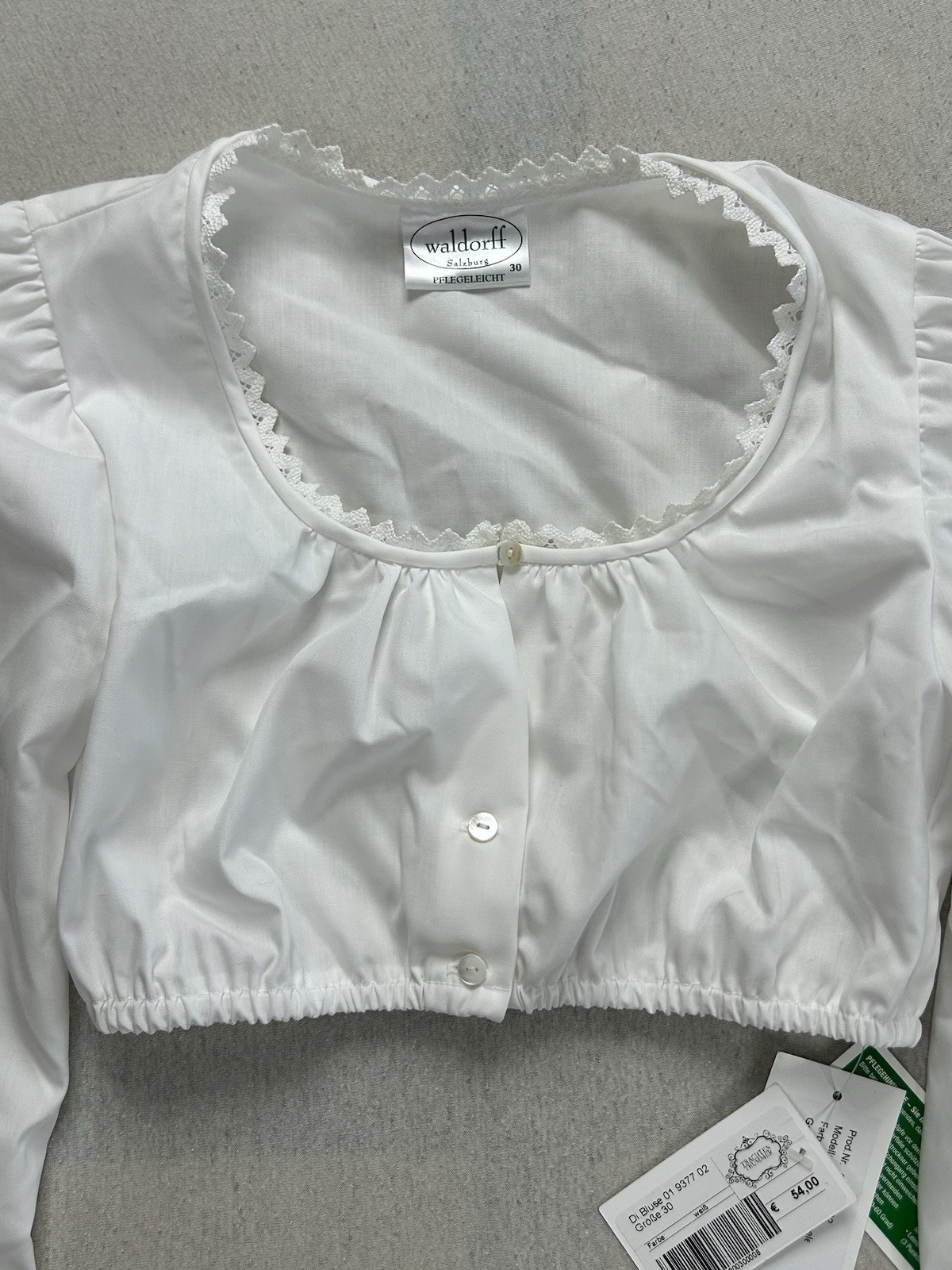 Waldorff Salzburg Dirndl Bluse NEU | Größe 30 | Bauchfrei | Weiß | Baumwolle