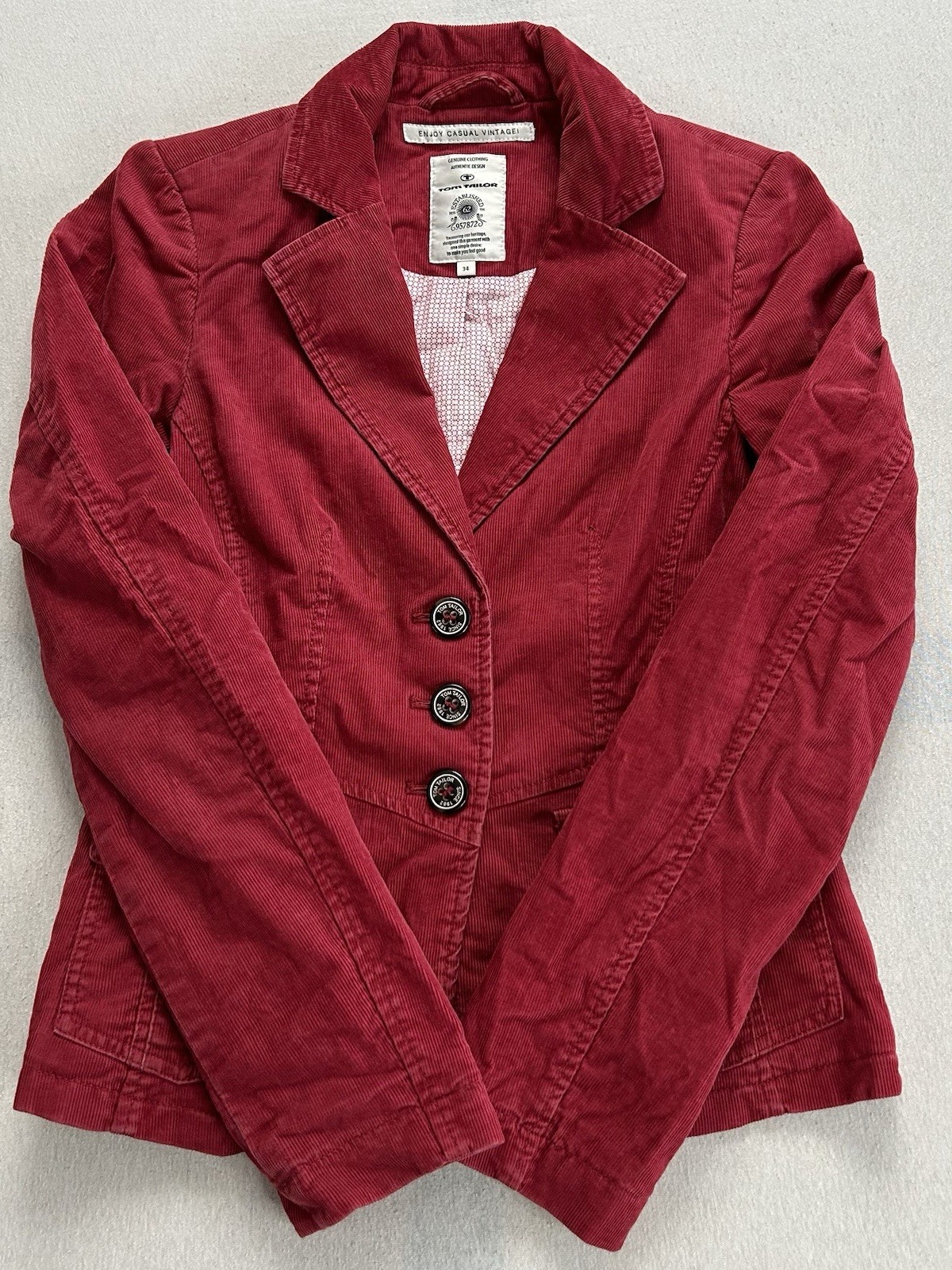 Tom Tailor Damen Blazer Größe 34 Casual Vintage Rot Knöpfe Maße auf den Fotos
