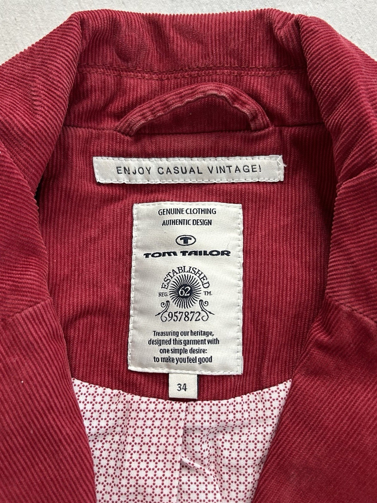 Tom Tailor Damen Blazer Größe 34 Casual Vintage Rot Knöpfe Maße auf den Fotos