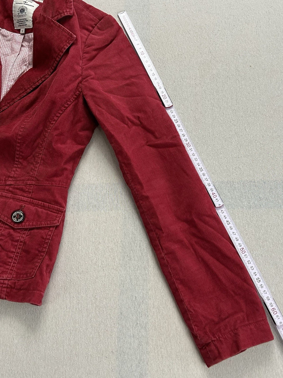 Tom Tailor Damen Blazer Größe 34 Casual Vintage Rot Knöpfe Maße auf den Fotos