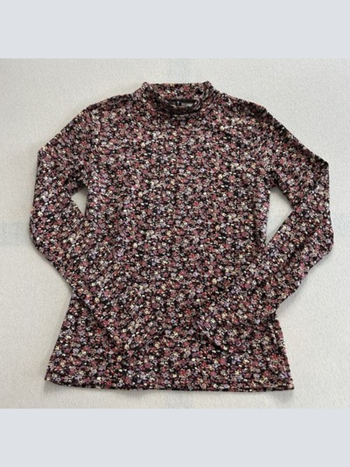 Laura Torelli Fashion Langarmshirt mit Blumenmuster Größe S Slim Maße auf Fotos