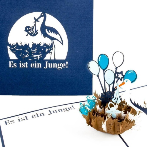 Nostalgie 3D Pop Up Glückwunschkarte "Es ist ein Junge" Geburt 50030