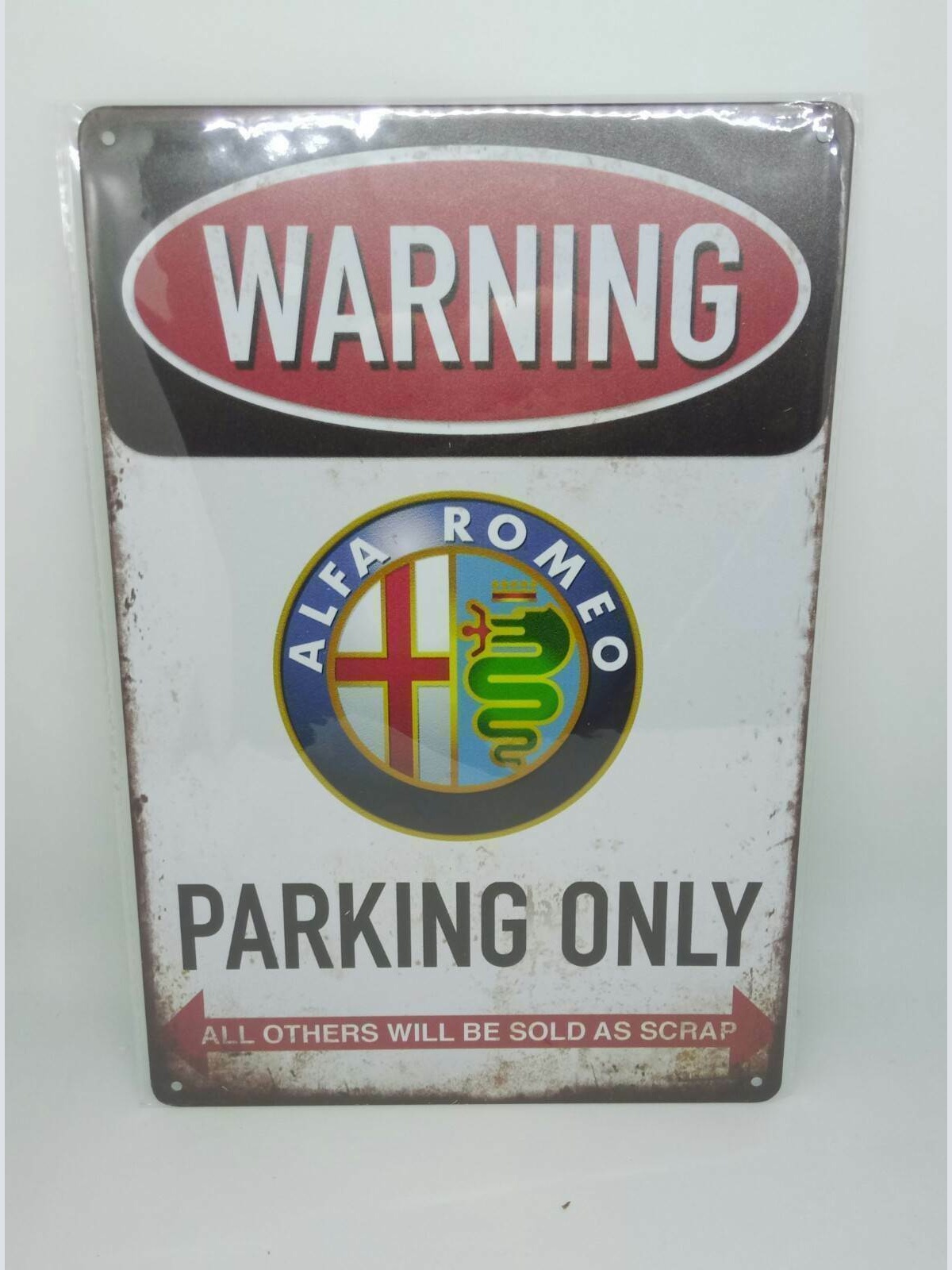 Retro Blechschild "Warning Alfa Romeo Parking Only" 30x20